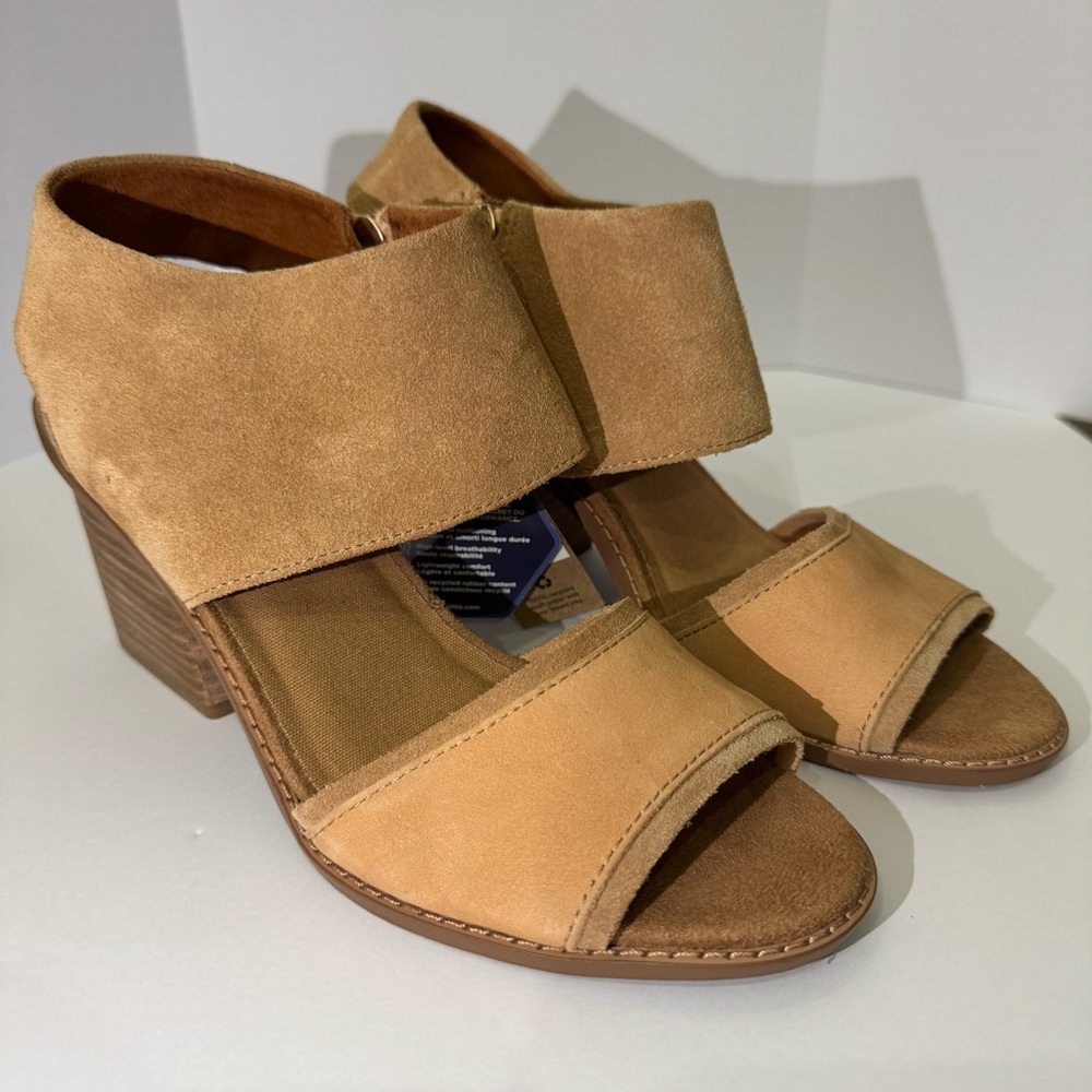 NWT TOMS Majorca Honey Open-Toe Suede Block Heels - Picture 2 of 10